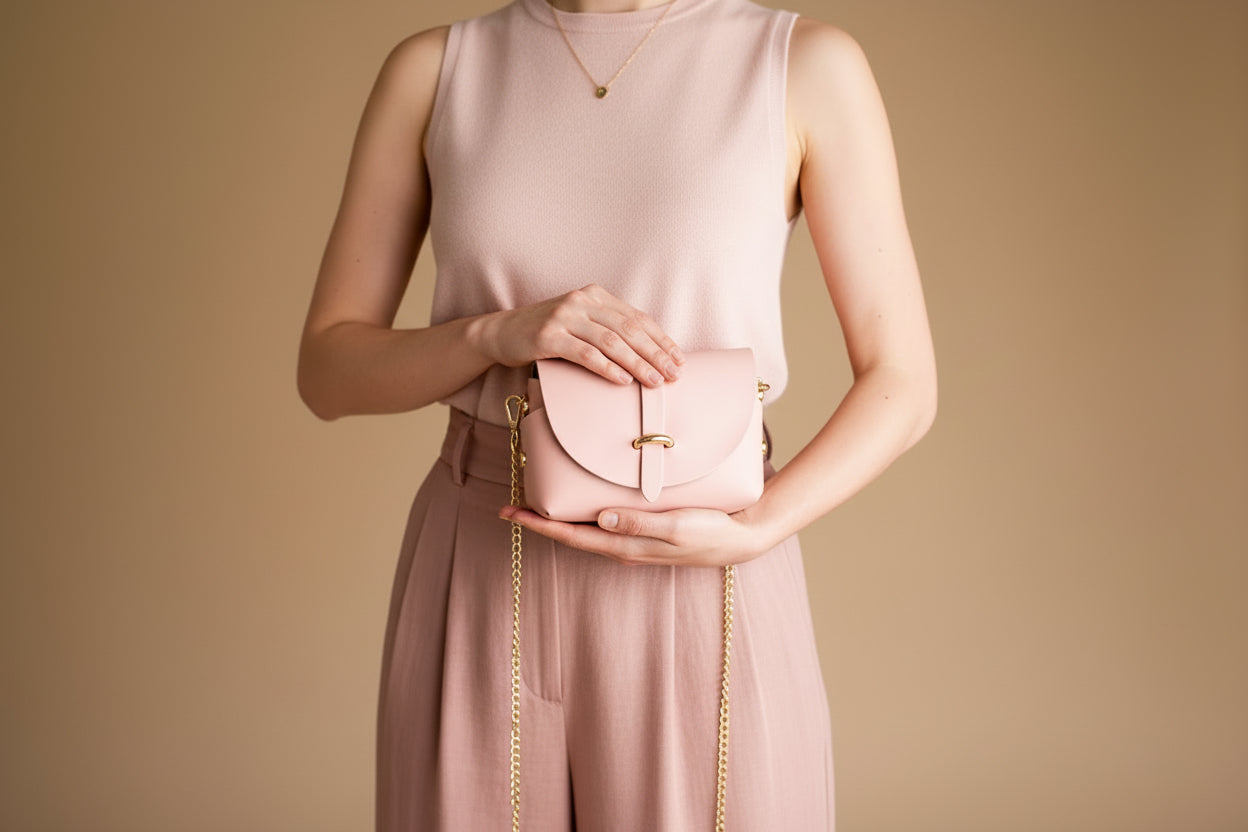 Kabelka Veronika – Kompaktní růžová kožená kabelka se zapínací klopou a řetízkovým popruhem